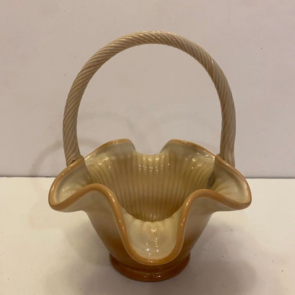 Fenton Cream and Gold Ceramic Basket